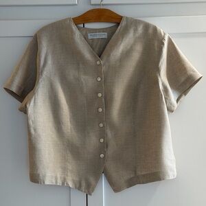 Valerie Steven’s LINEN button up blouse women’s Large Tan